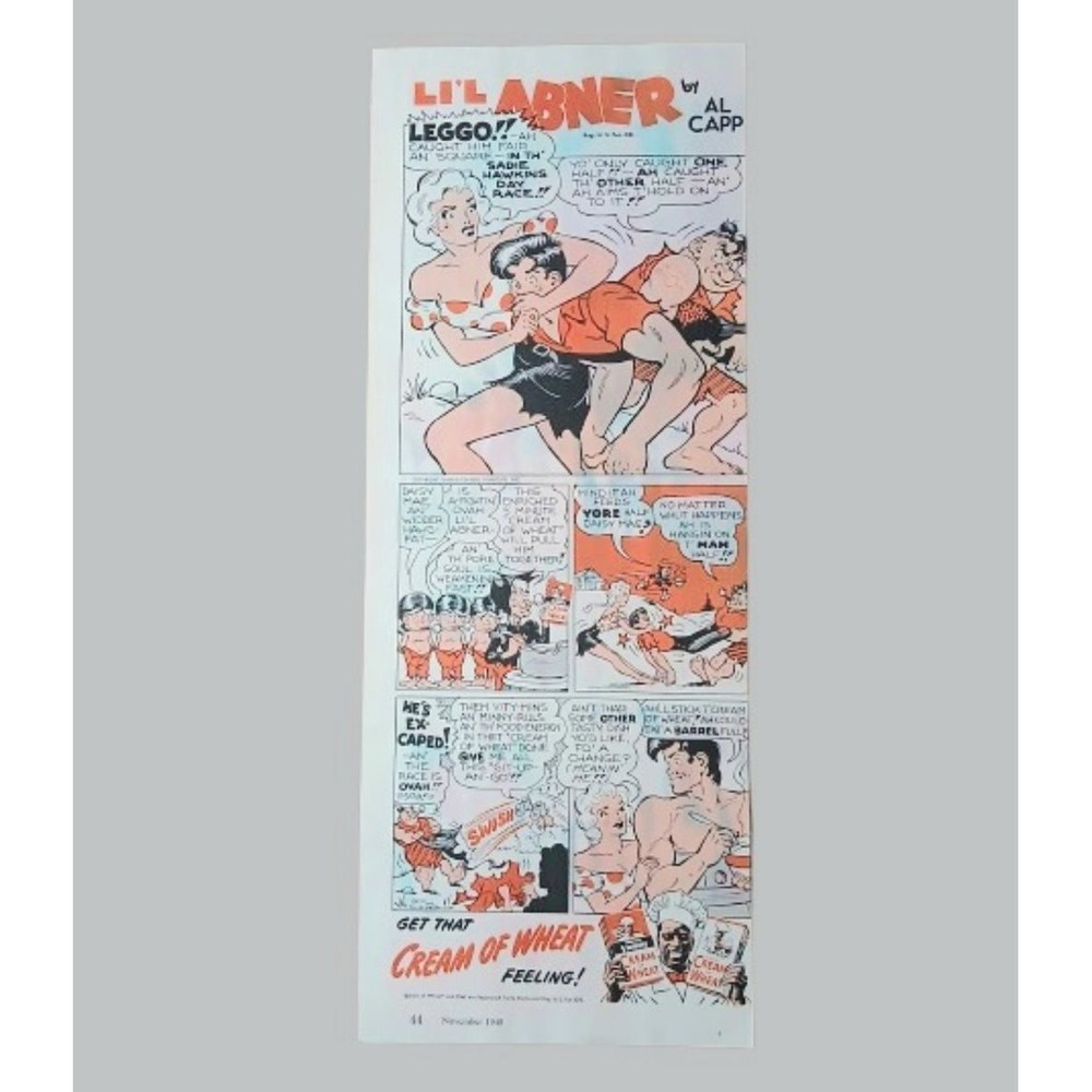 1948 Li'l Abner Cream of Wheat Cartoon Style Print Ad Sadie Hawkins Day Race
